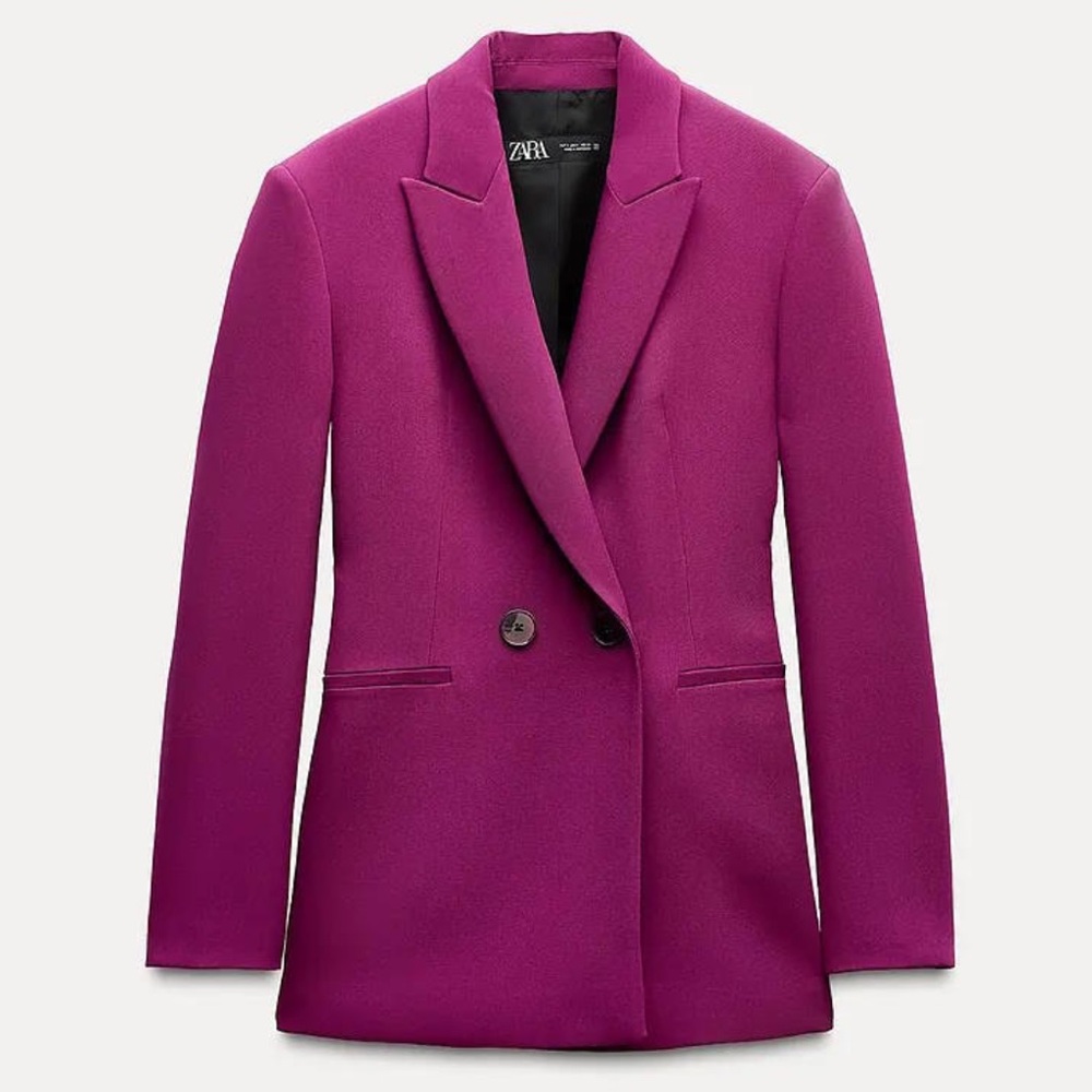 Zara Blazer Purple Women Large Double Breasted Old Money Classic New 8950/336